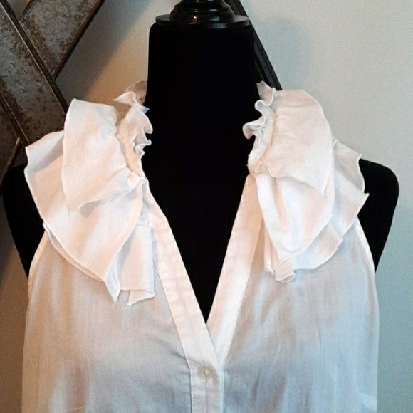 SUNNY LEIGH Light Cotton Sleeveless Ruffled Collar Fitted Blouse - Picture 3 of 12